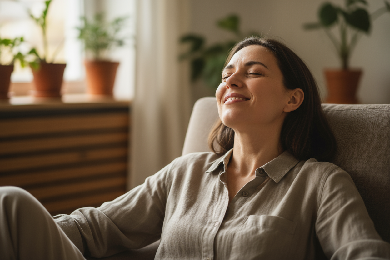 iemand die opgelucht kijkt